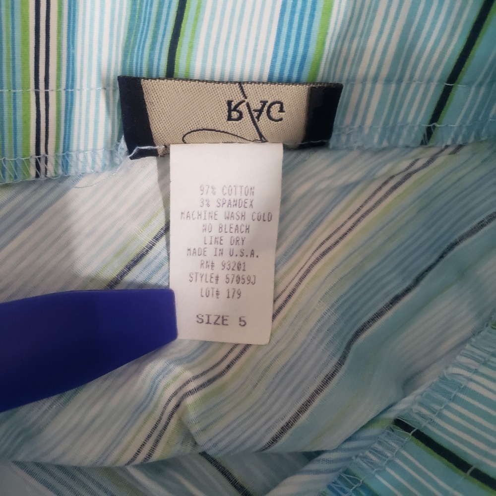RAG Striped A Line Skirt Size 5 Blue Y2K Chevron Cotton Blend Made in USA Preppy - Picture 5 of 7